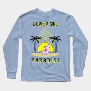 Surfer Girl Surfboard Tropical Paradise Long Sleeve T-Shirt